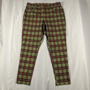 No Boundaries Pants Womens 2XL 19 Green Pink Plaid‎ Stretch Skinny Rayon Blend